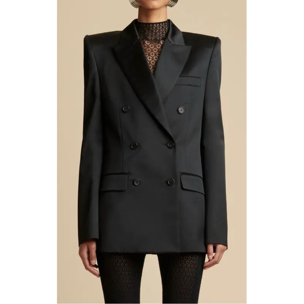 New w/ Tags Khaite The Nathan Double Breasted Cotton Blend Satin Blazer size 2